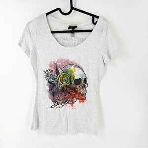 ✅ Harley Davidson Womens Gray‎ Skull Short Sleeve T-SHIRT SIZE SMALL